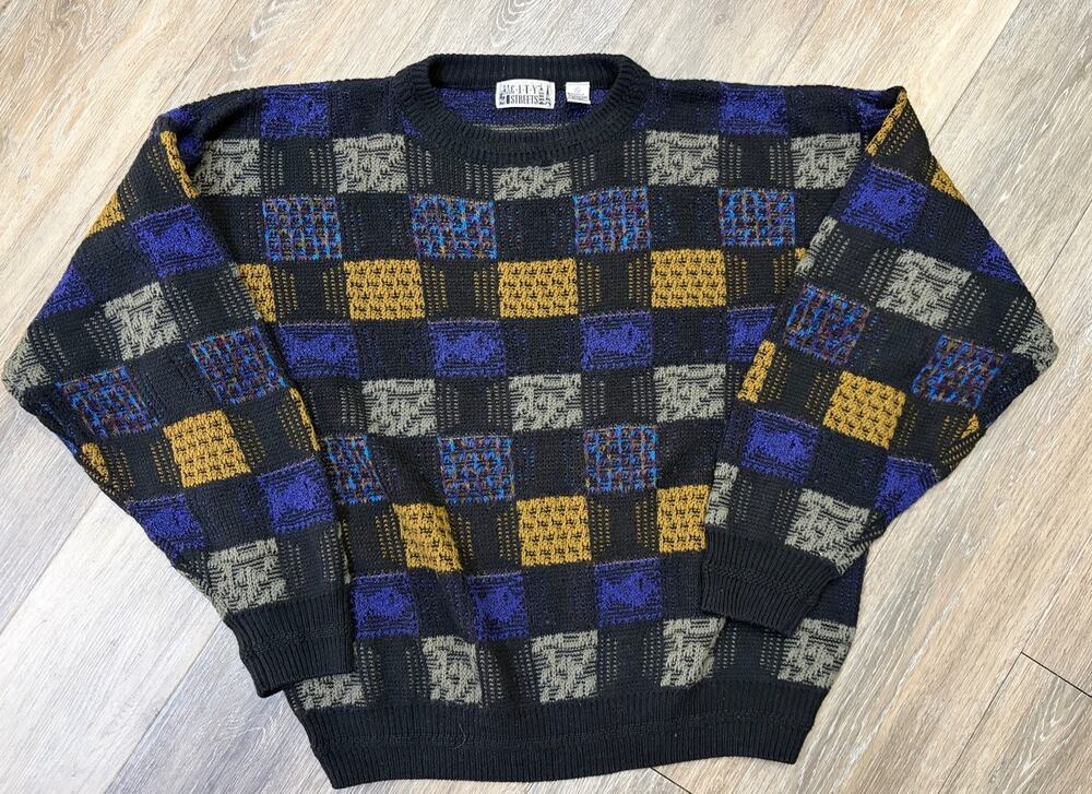 City Streets Vintage Sweater XL Colorblock Geometric 90s Knit